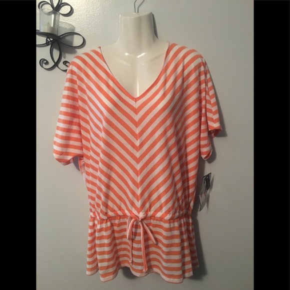 Faded Glory Tops - Faded Glory v-neck Striped drawstring tunic